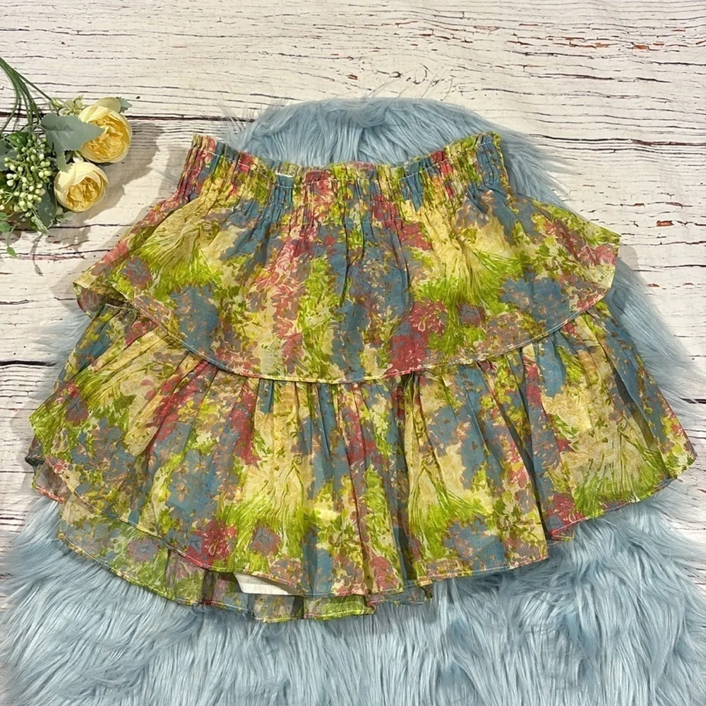 LoveShackFancy Ruffle Mini Skirt in Pastel Fields